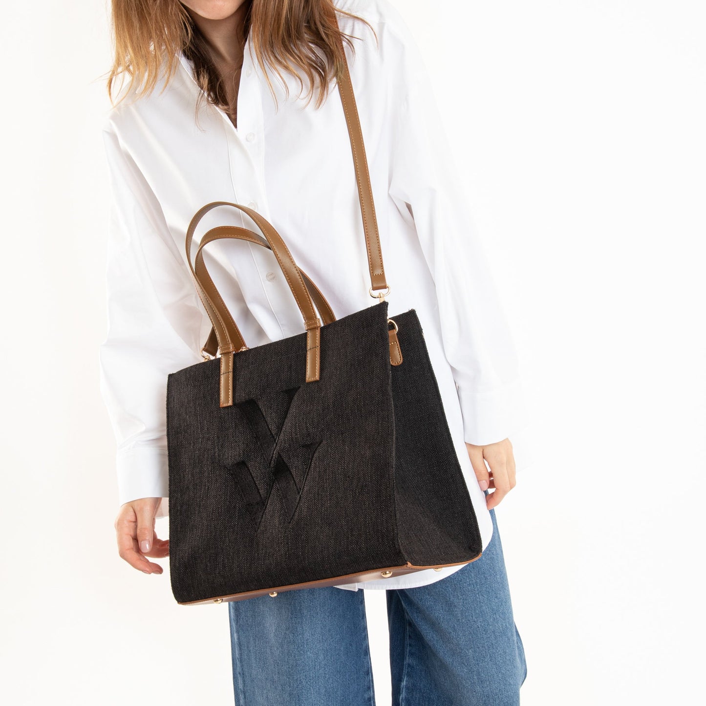 Sac cabas monogramme Emilia noir