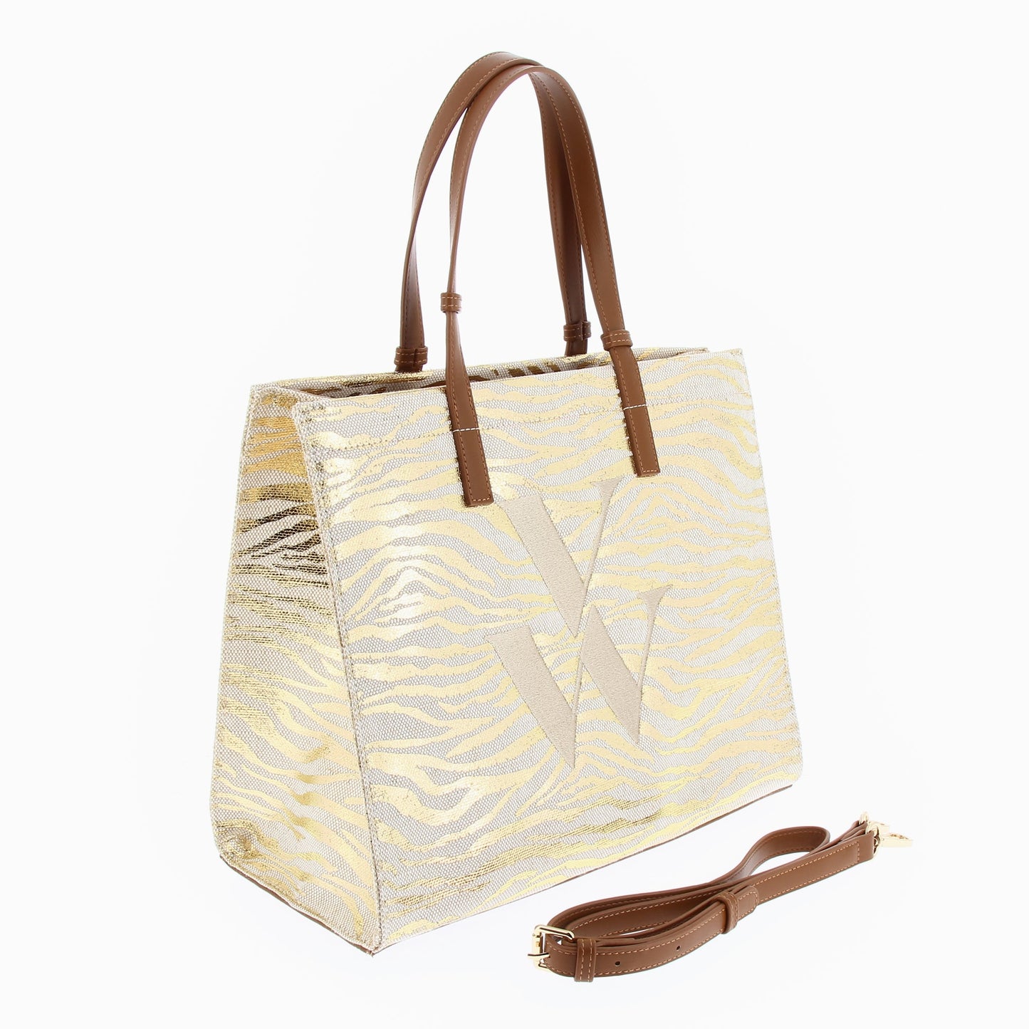 Gold zebra Emilia monogram tote bag