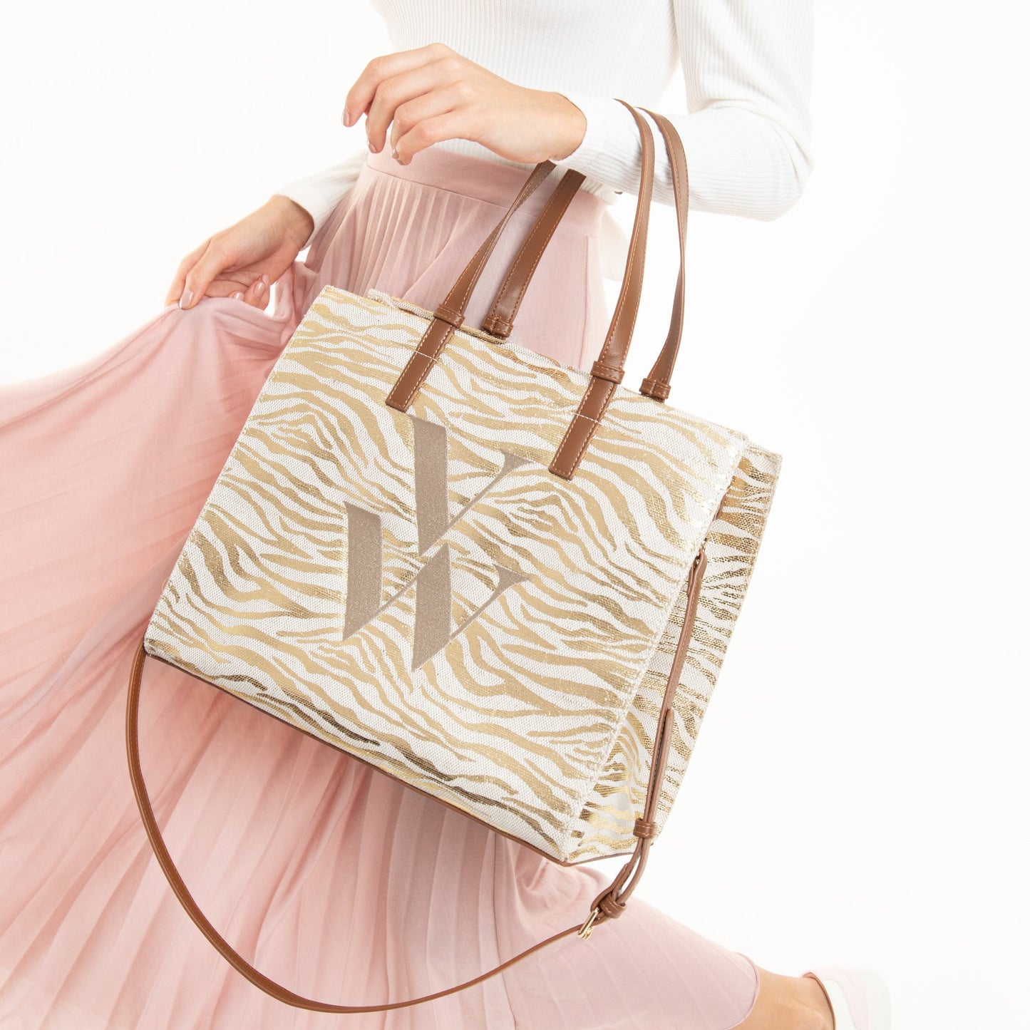 Gold zebra Emilia monogram tote bag