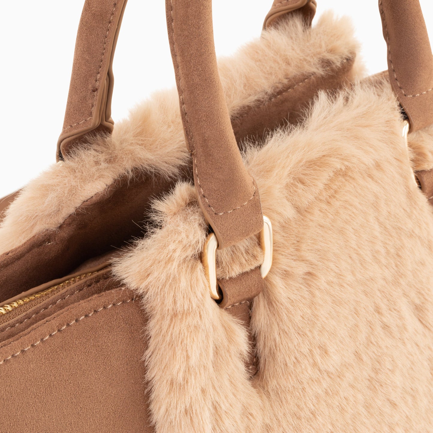 Sac à main trapèze femme camel en suédine à fausse fourrure beige rose Vanessa Wu