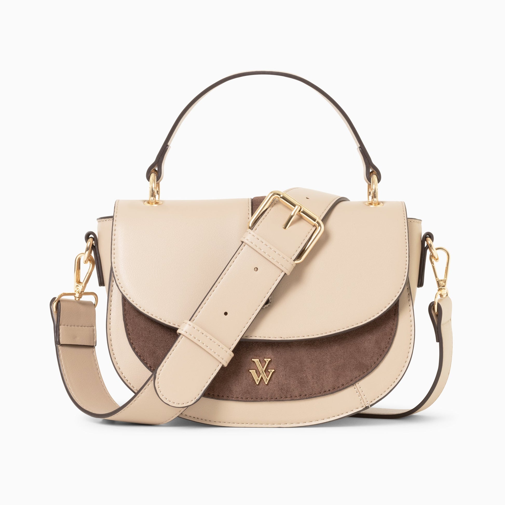 Sac à main demi-lune beige et taupe femme à bandoulière similicuir Vanessa Wu