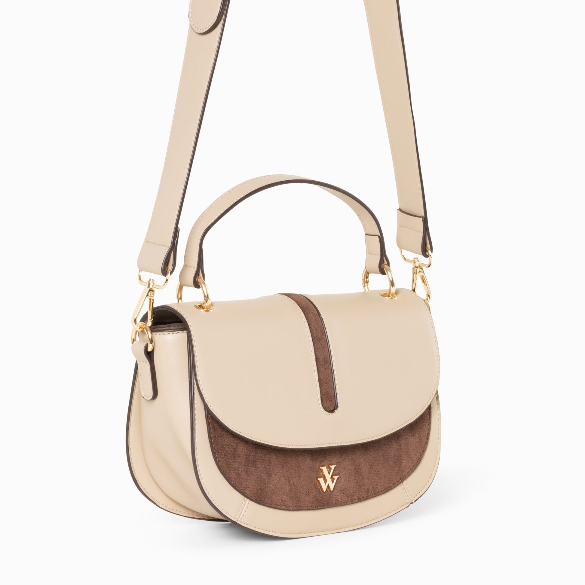 Sac à main demi-lune beige et taupe femme à bandoulière similicuir Vanessa Wu