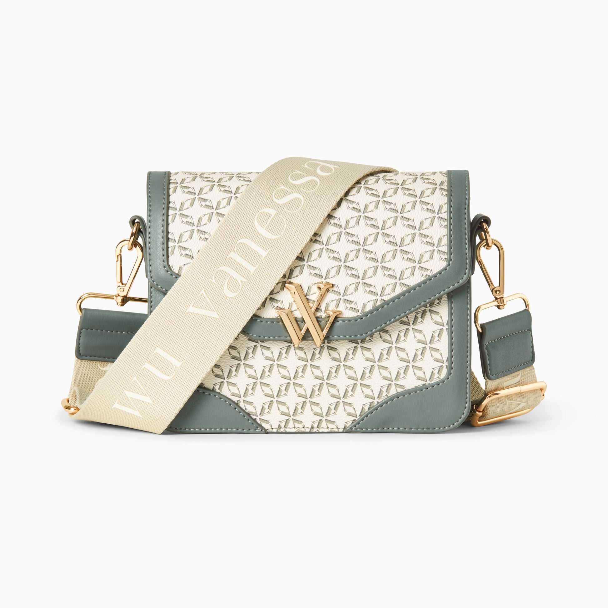 Sac cartable Vanessa Wu femme vert en toile monogramme et similicuir à bandoulière large