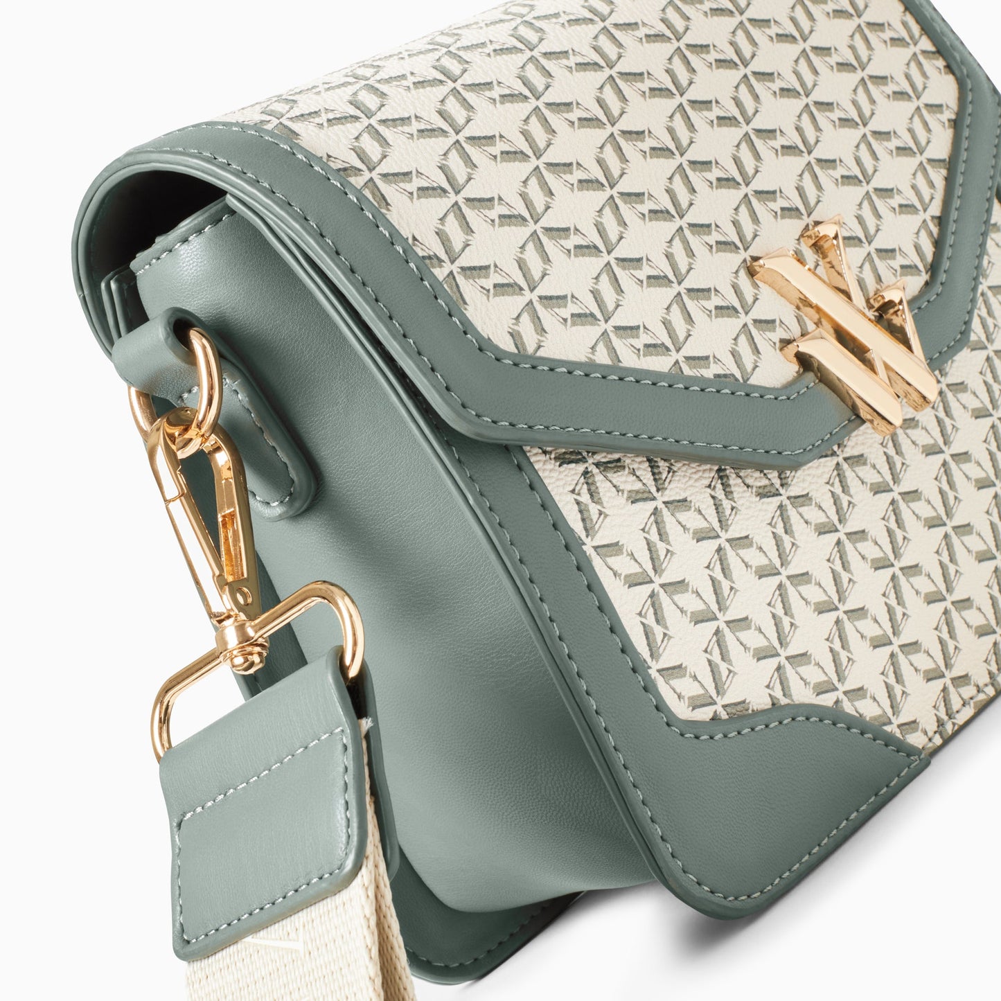 Sac cartable Vanessa Wu femme vert en toile monogramme et similicuir à bandoulière large