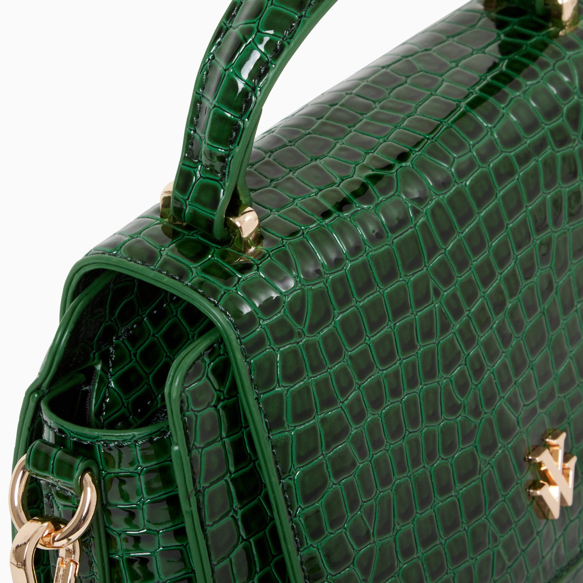 Petit sac à main femme vert Vanessa Wu effet crocodile verni à poignée et bandoulière
