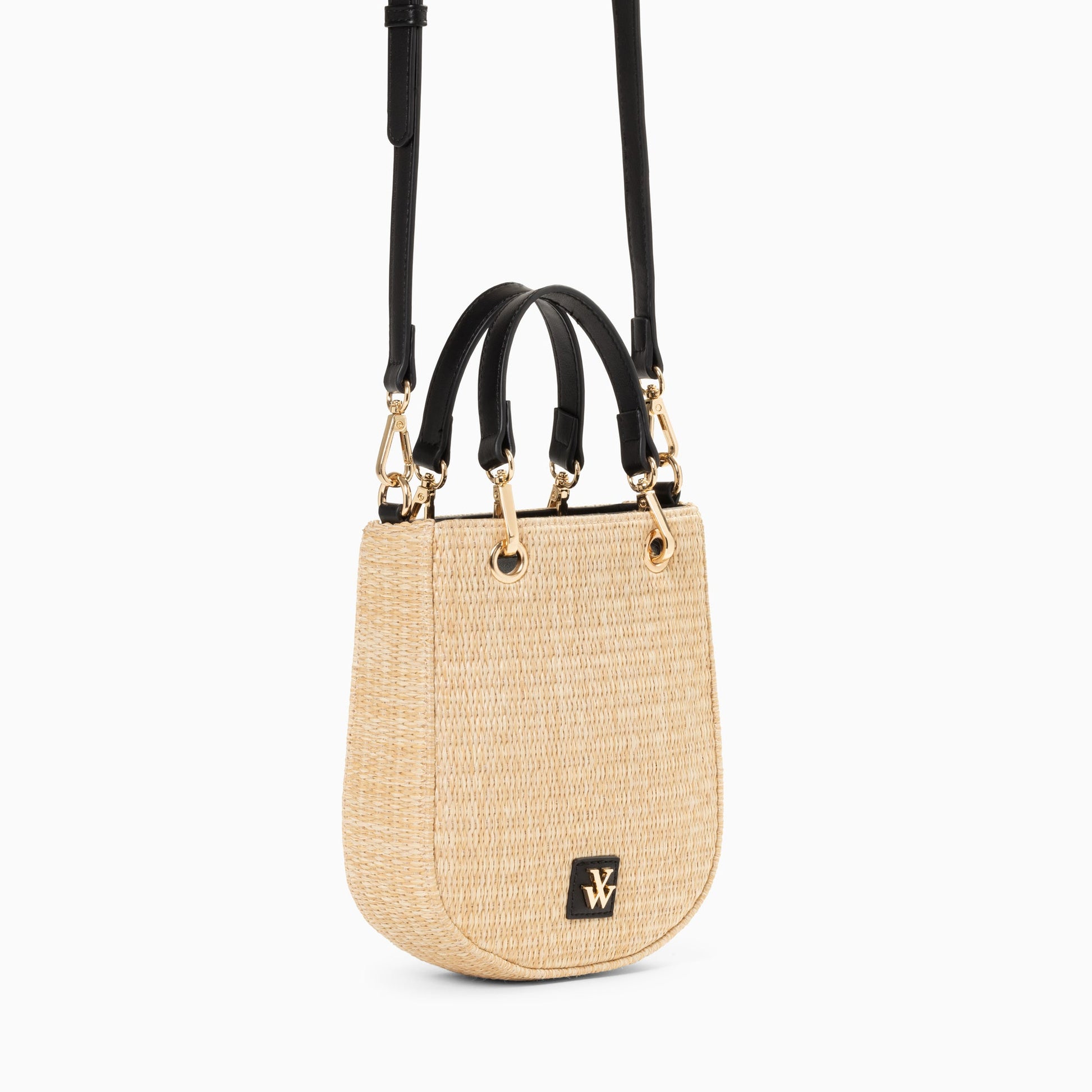 Petit sac en raphia beige à détails noirs à main femme