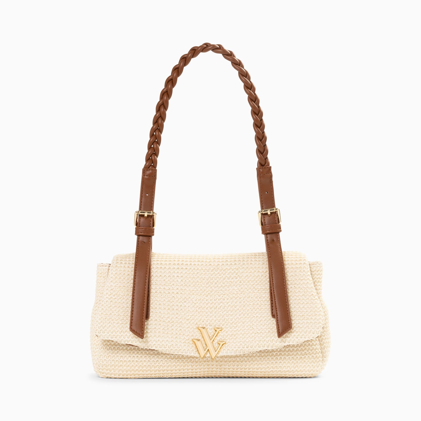 Sac baguette en raphia beige clair à anse tressée femme