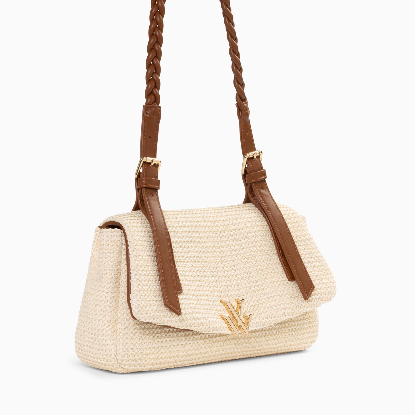 Sac baguette en raphia beige clair à anse tressée femme