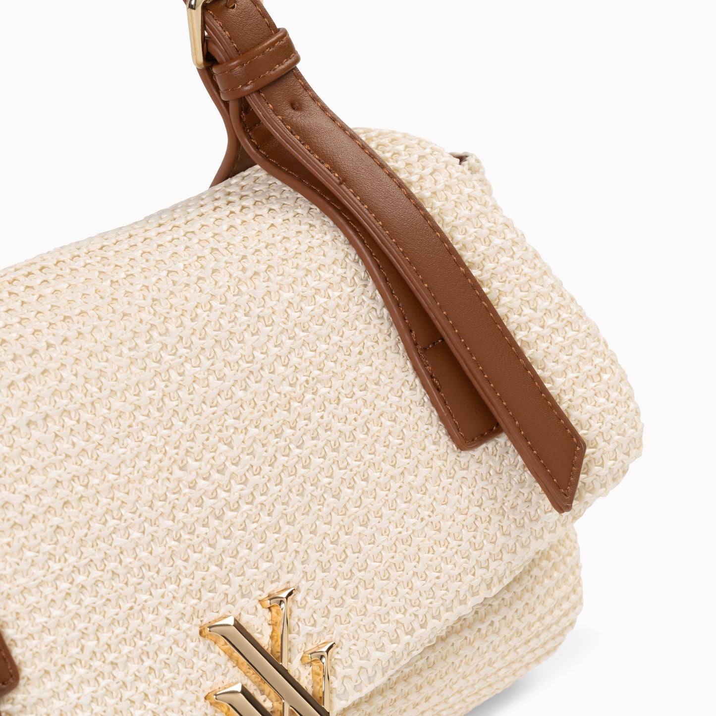 Sac baguette en raphia beige clair à anse tressée femme