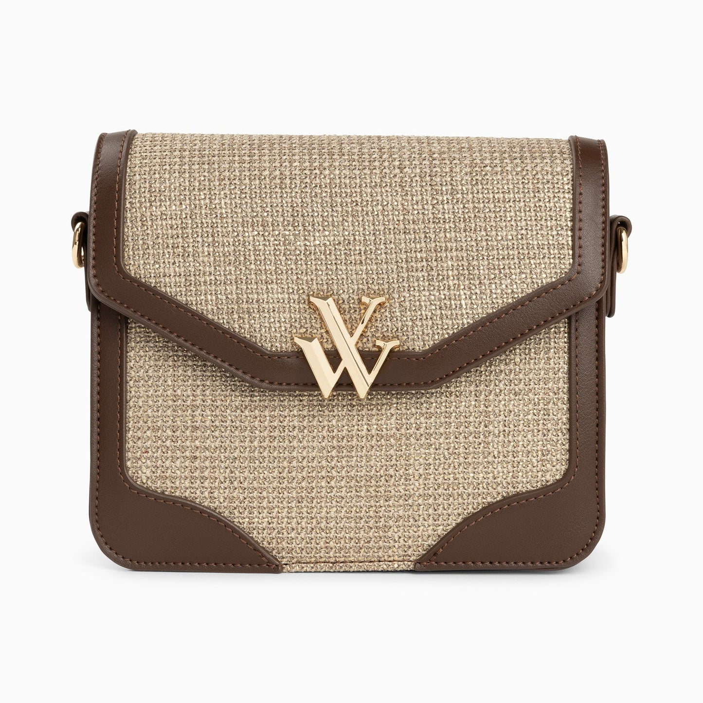 Petit sac cartable femme Vanessa Wu bicolore beige et marron en tweed avec bandoulière