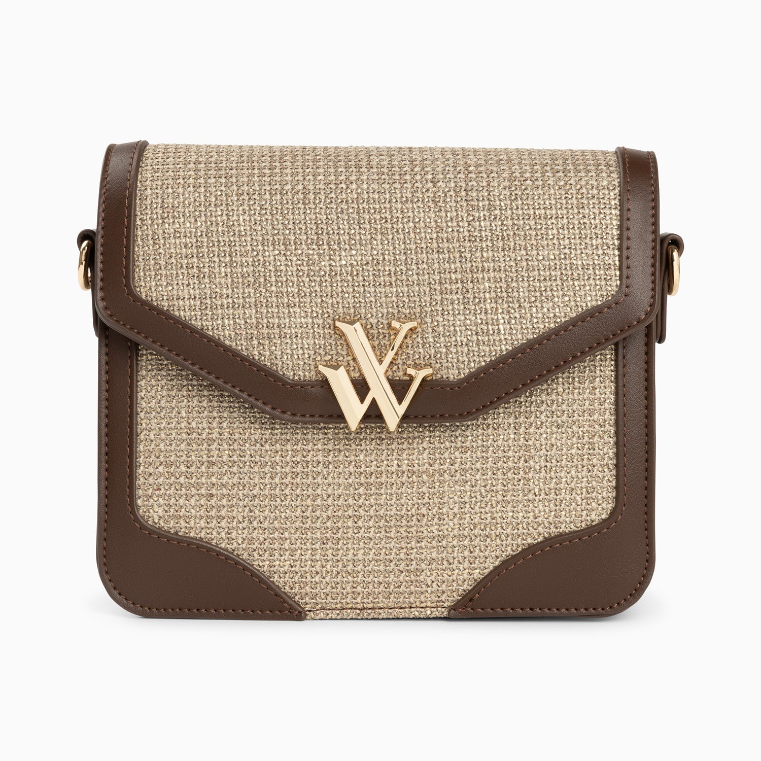 Petit sac cartable femme Vanessa Wu bicolore beige et marron en tweed avec bandoulière