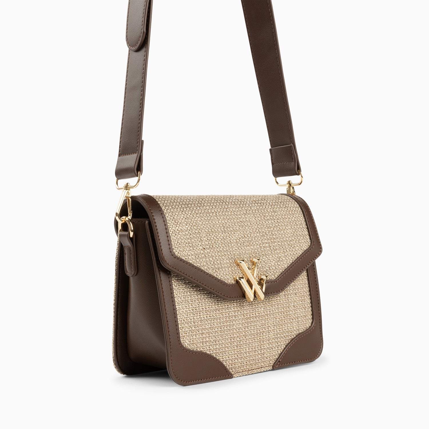 Petit sac cartable femme Vanessa Wu bicolore beige et marron en tweed avec bandoulière