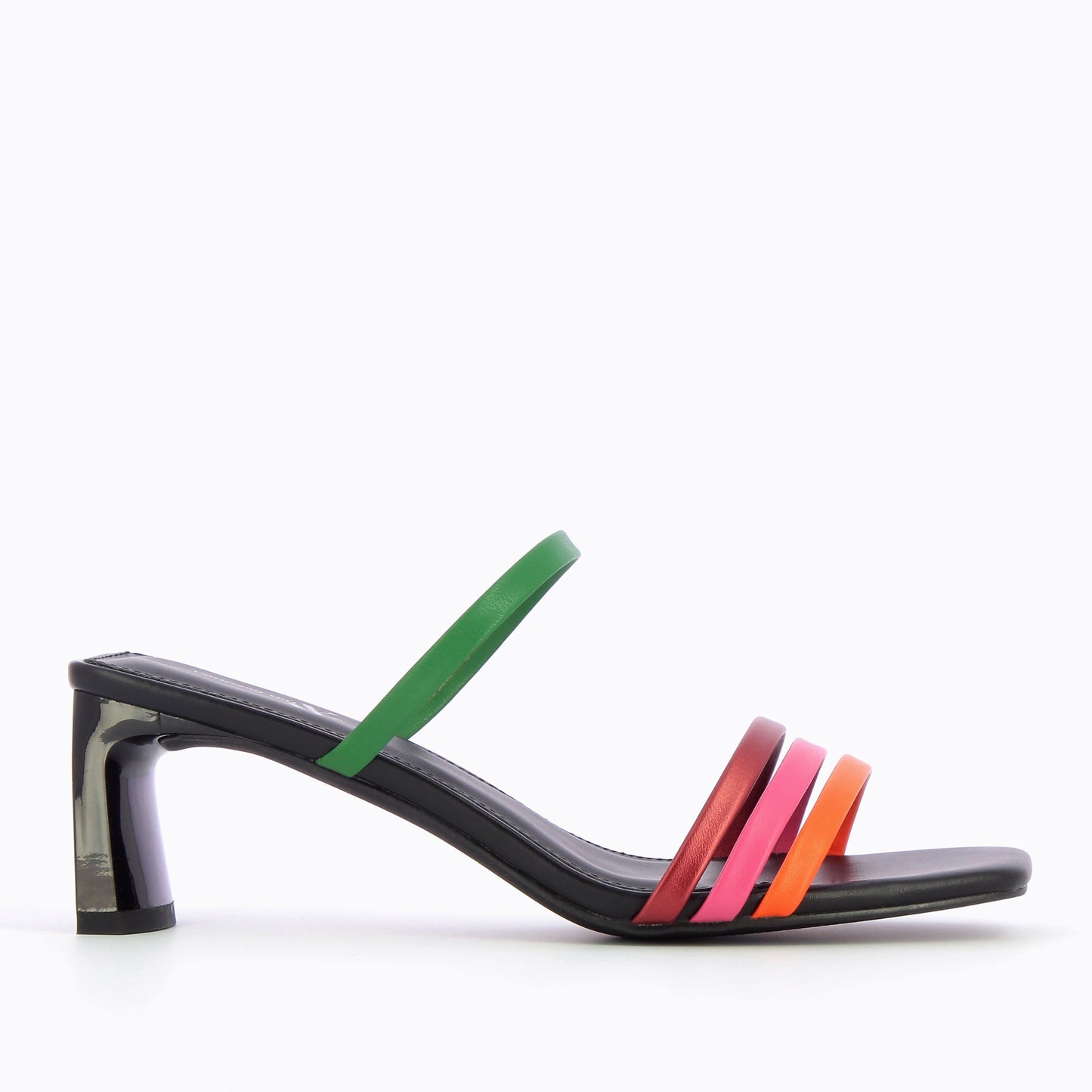 Mules noires à brides multicolores et talon rectangle verni femme Vanessa Wu à bout carré