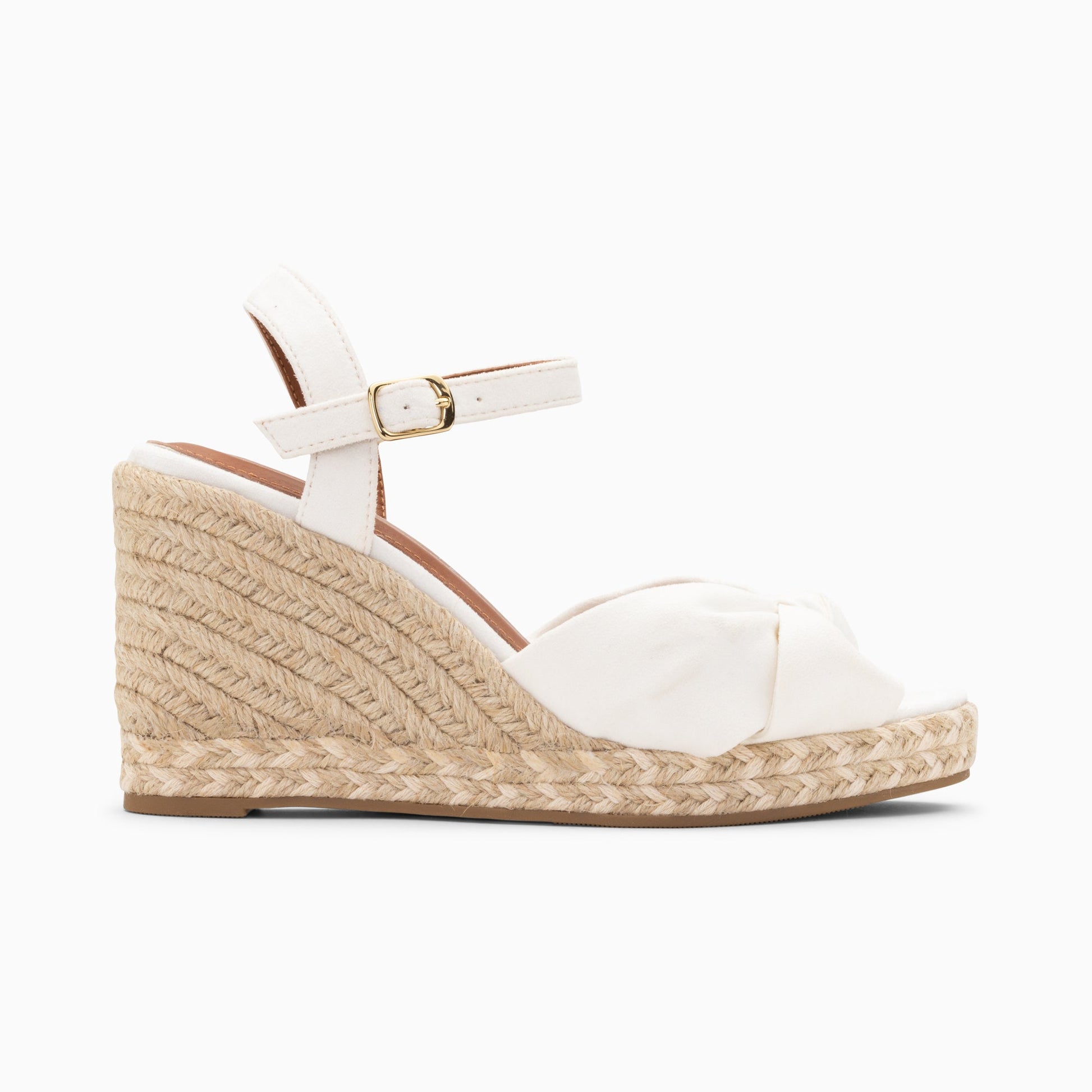 Sandales compensées nouées peep-toe blanches femme