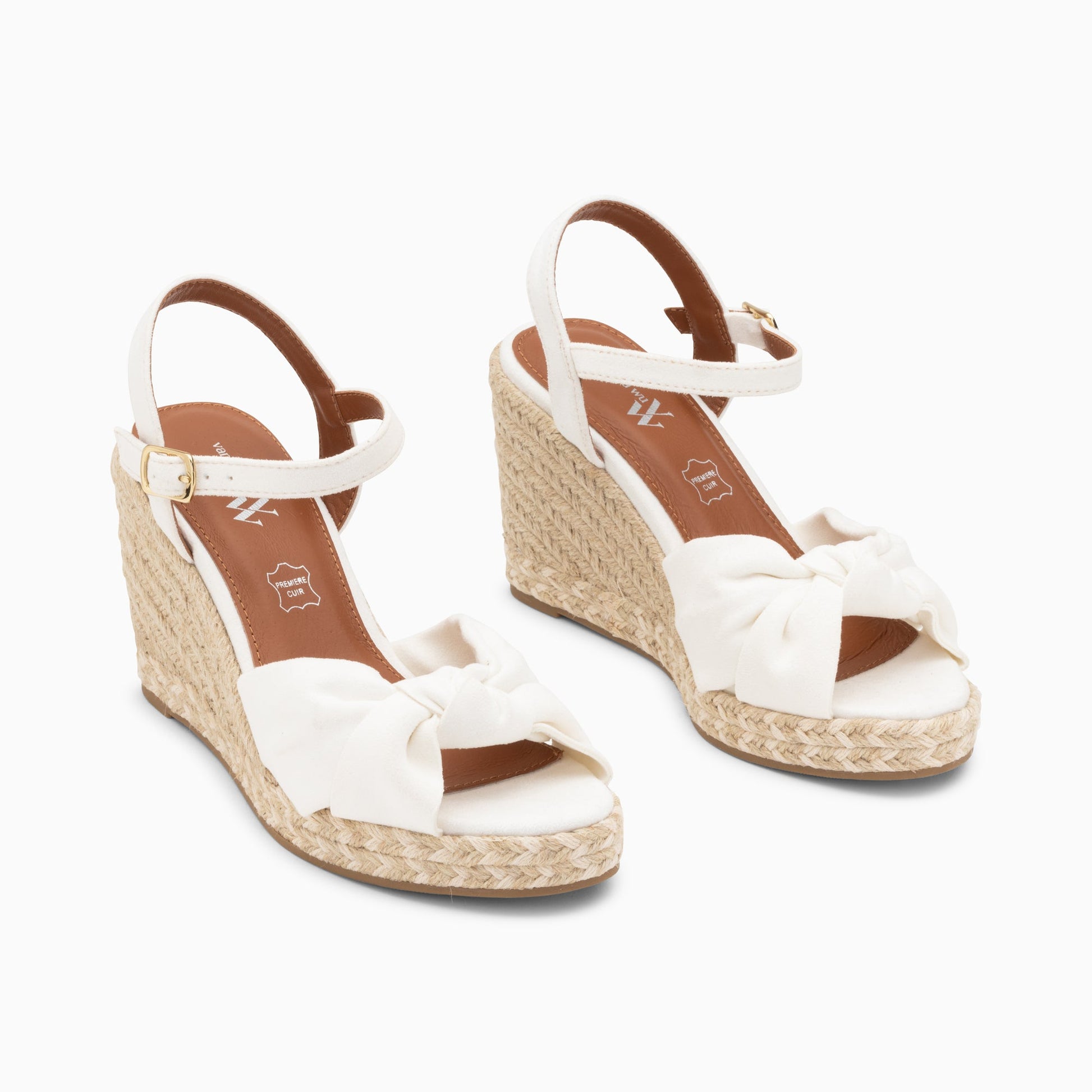 Sandales compensées nouées peep-toe blanches femme