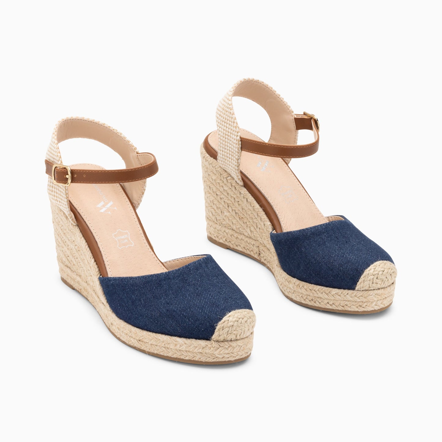 Sandales compensées en corde femme en toile denim femme