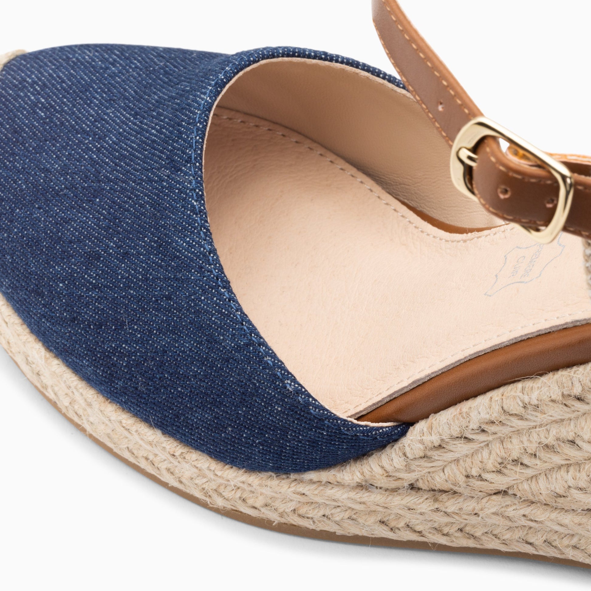 Sandales compensées en corde femme en toile denim femme