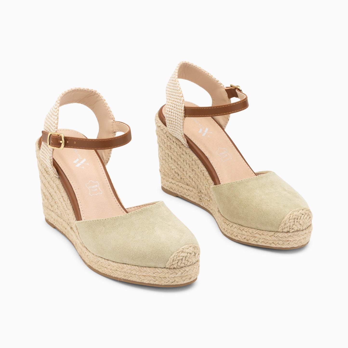 Sandales compensées en corde femme vert pastel