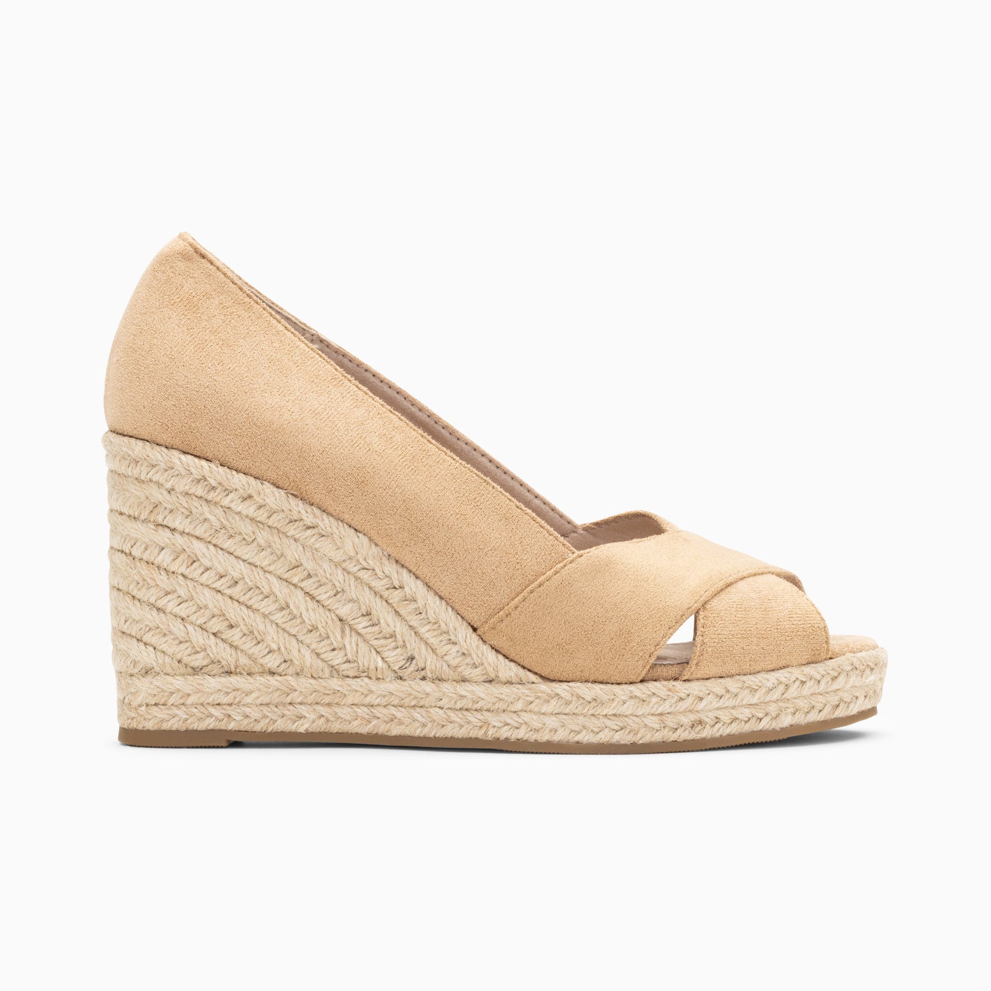 Sandales compensées en corde peep-toe beiges femme