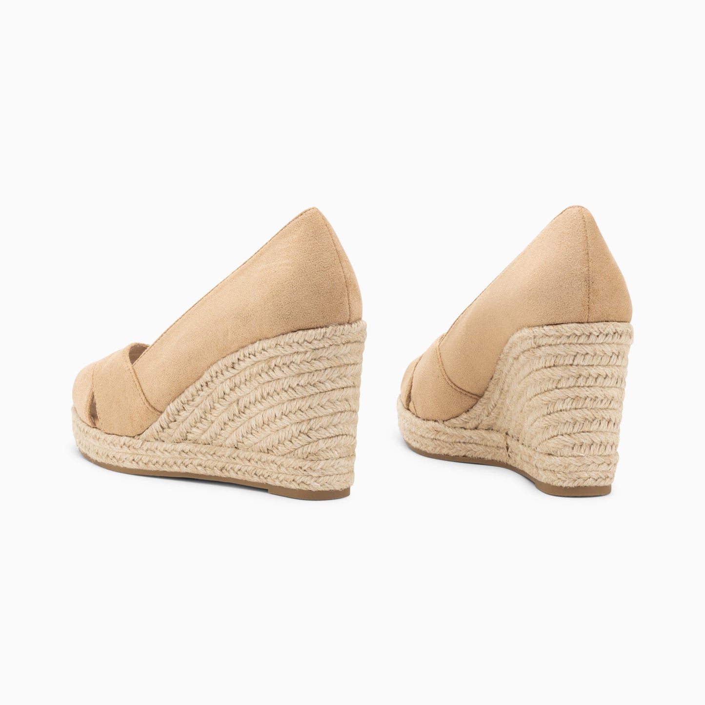 Sandales compensées en corde peep-toe beiges femme