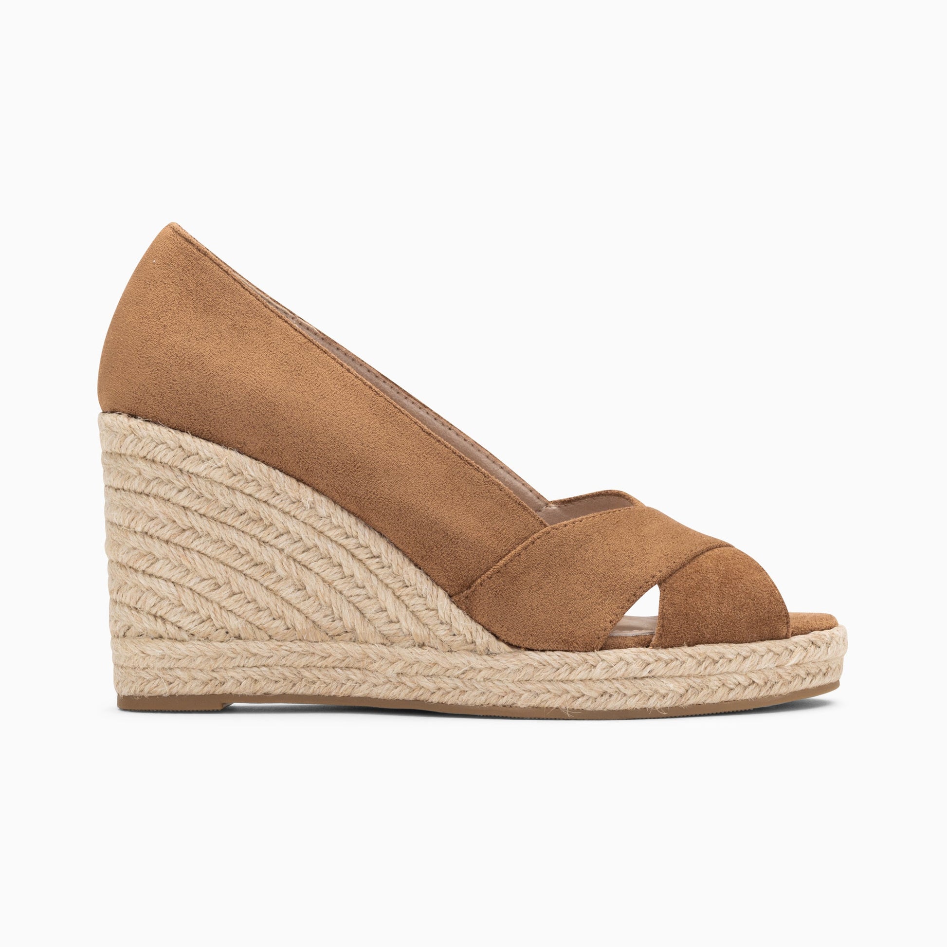 Sandales compensées en corde femme peep-toe noisette