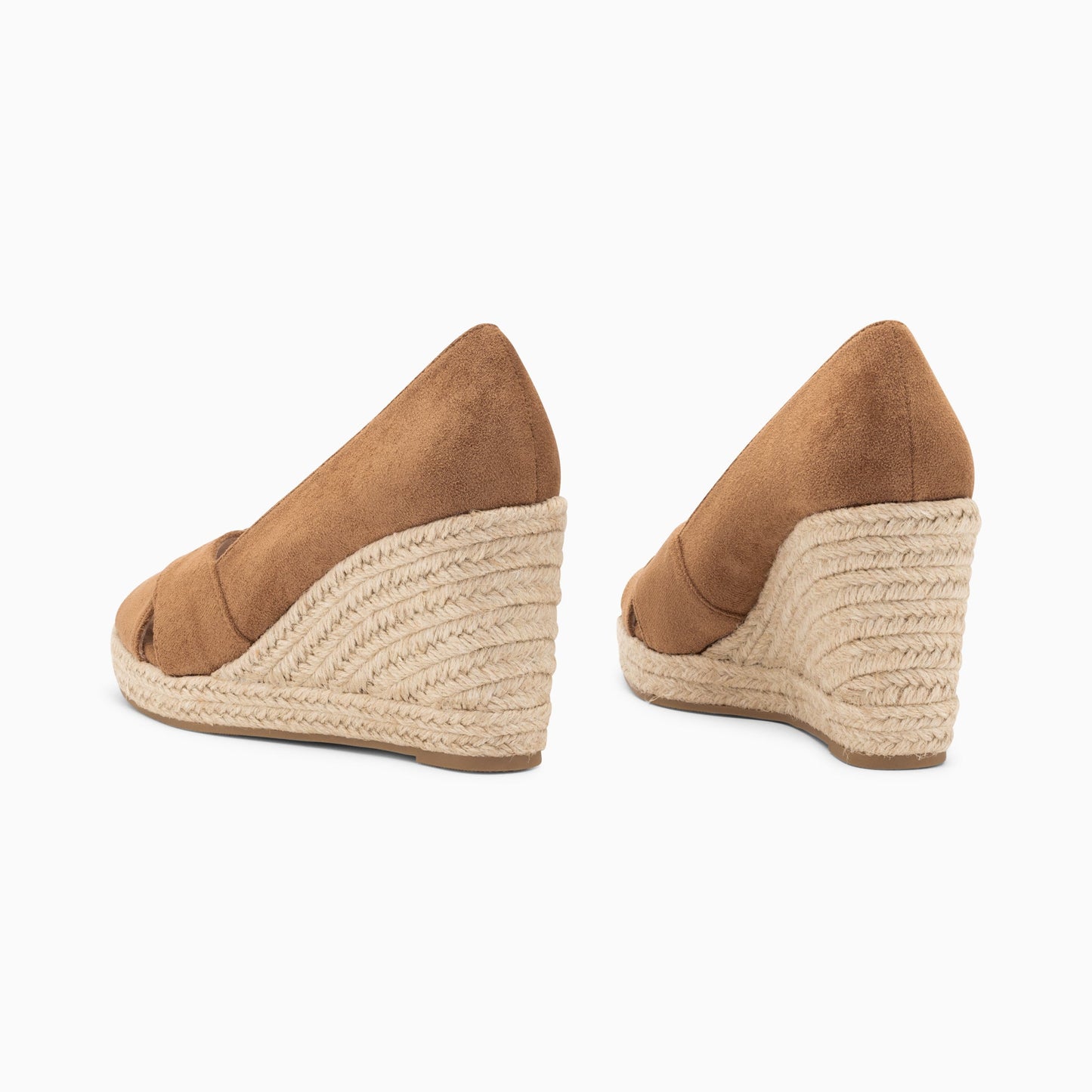 Sandales compensées en corde femme peep-toe noisette