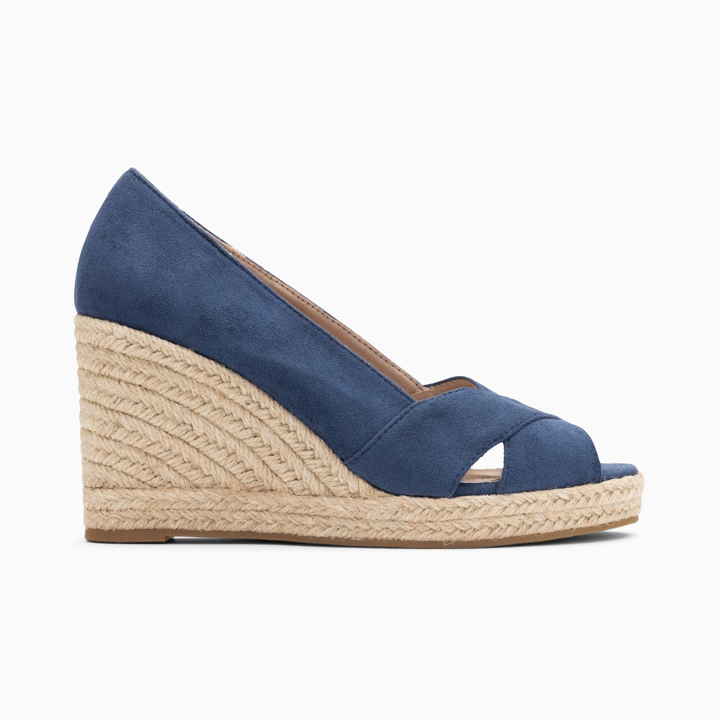 Sandales compensées peep-toe femme bleu marine en corde