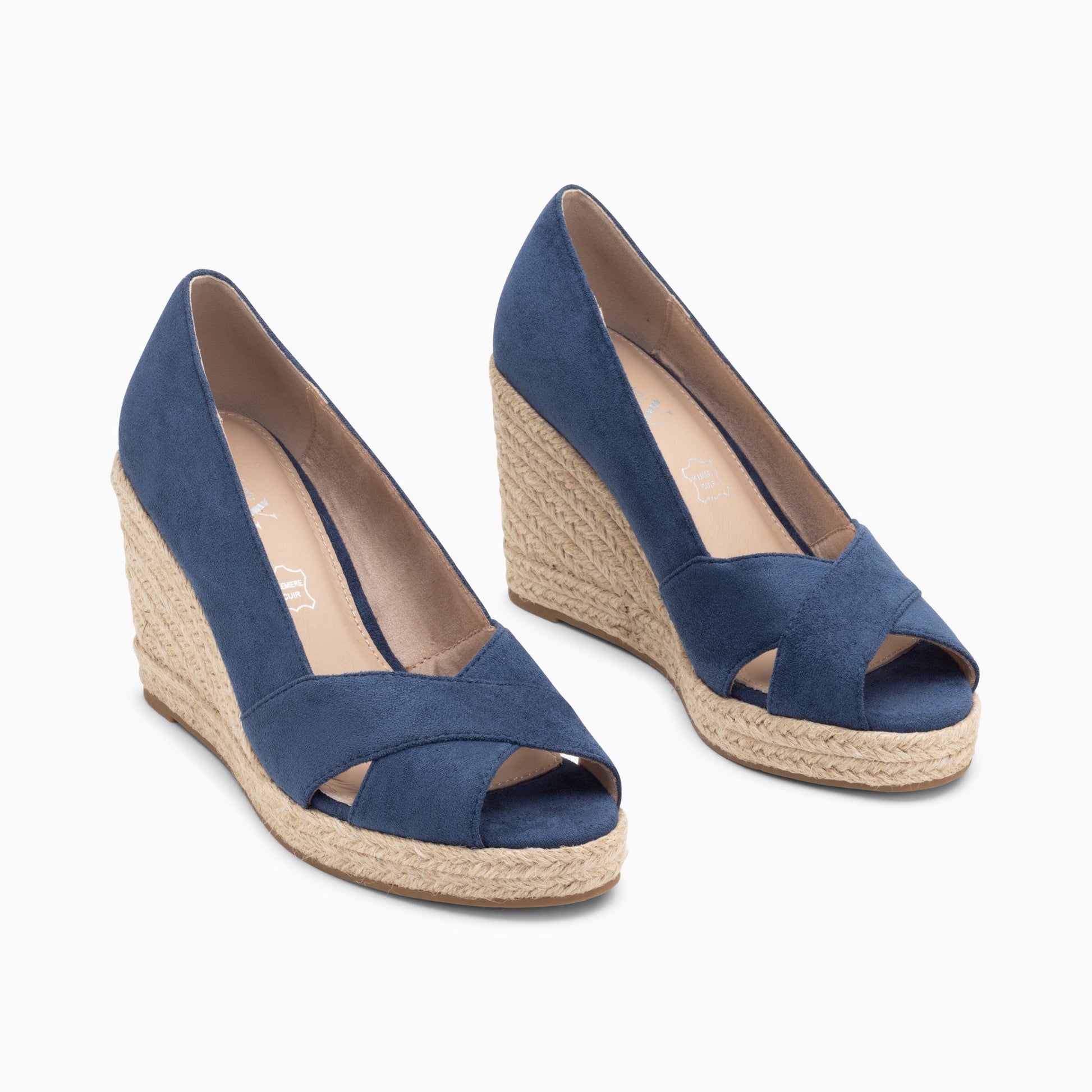 Sandales compensées peep-toe femme bleu marine en corde