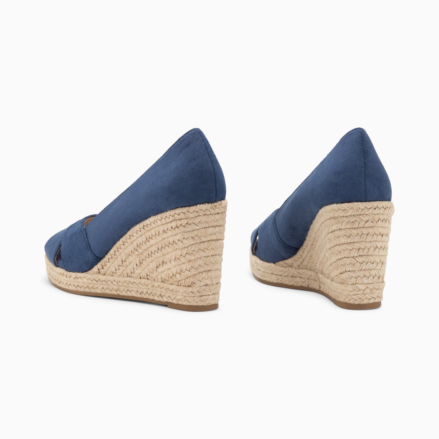 Sandales compensées peep-toe femme bleu marine en corde