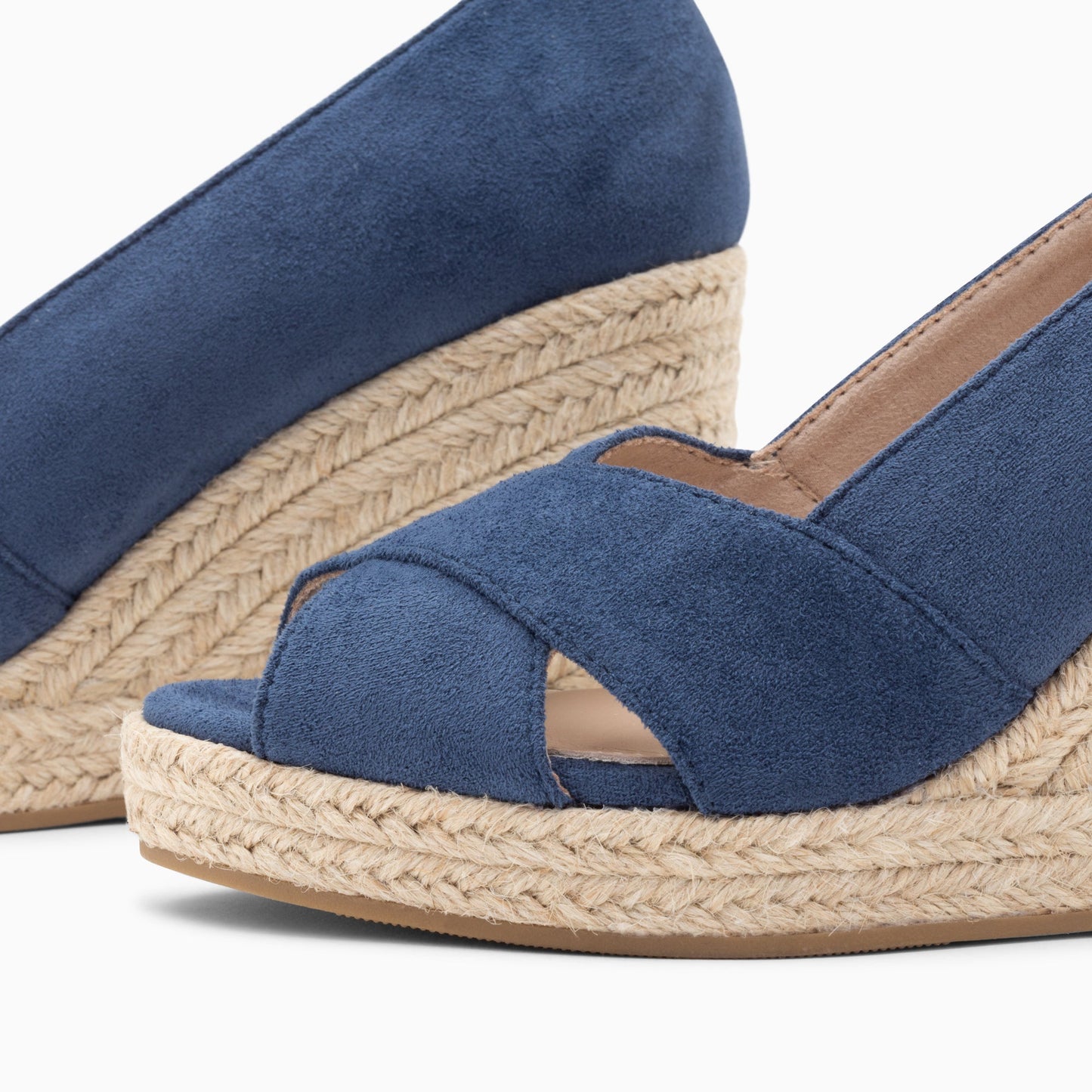 Sandales compensées peep-toe femme bleu marine en corde