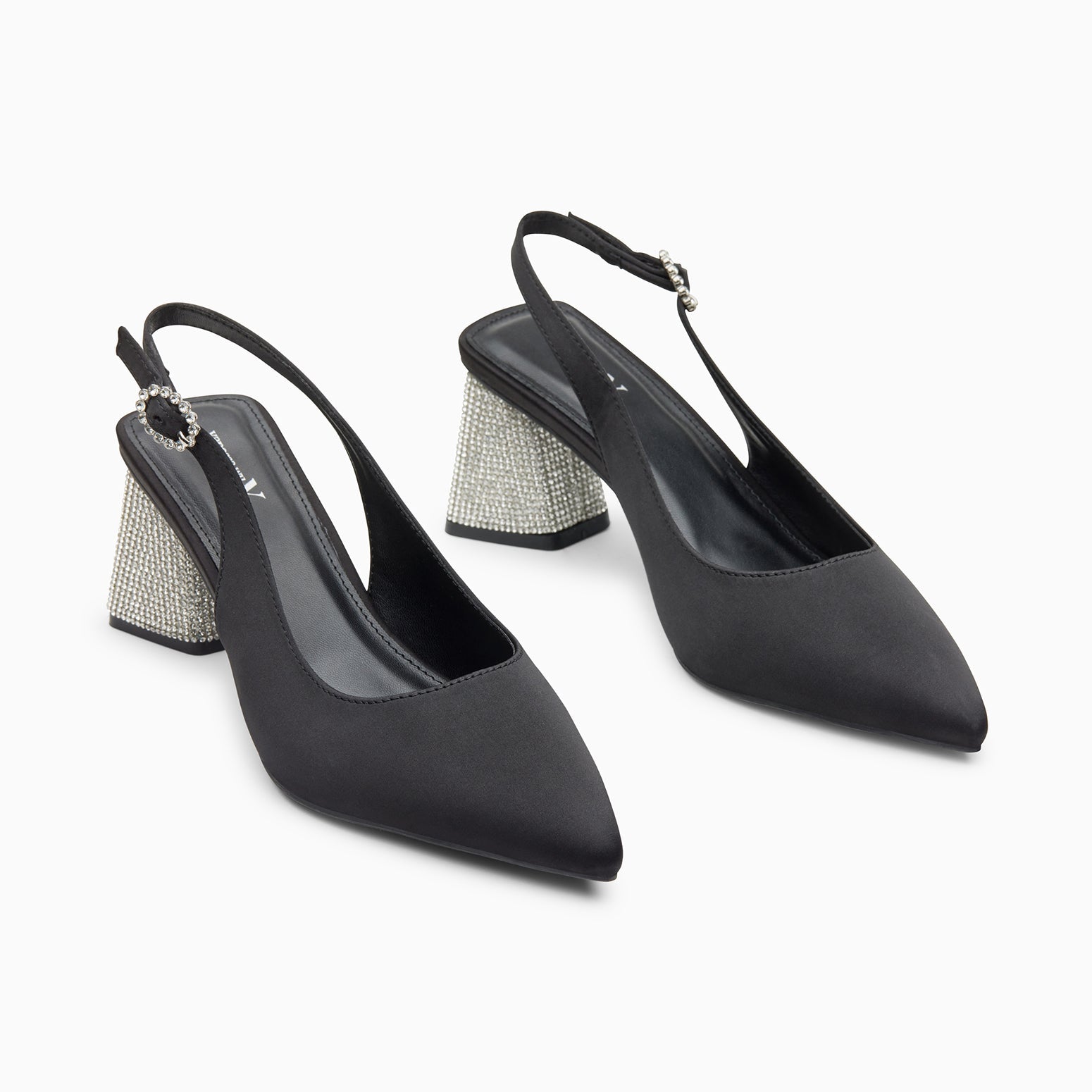 Escarpins femme slingback noir à bout pointu et talon orné de trass argenté Vanessa Wu