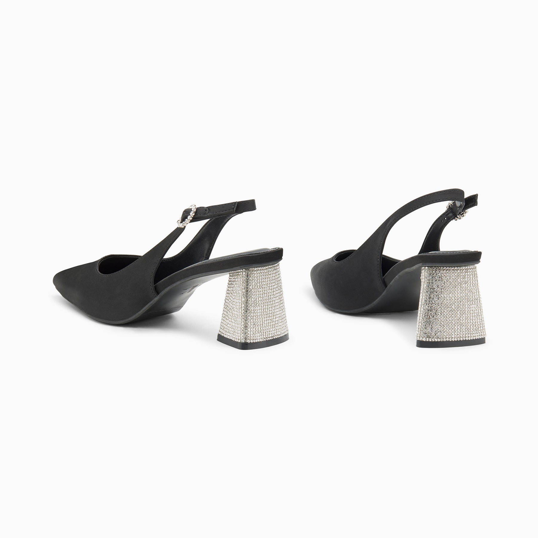 Escarpins femme slingback noir à bout pointu et talon orné de trass argenté Vanessa Wu