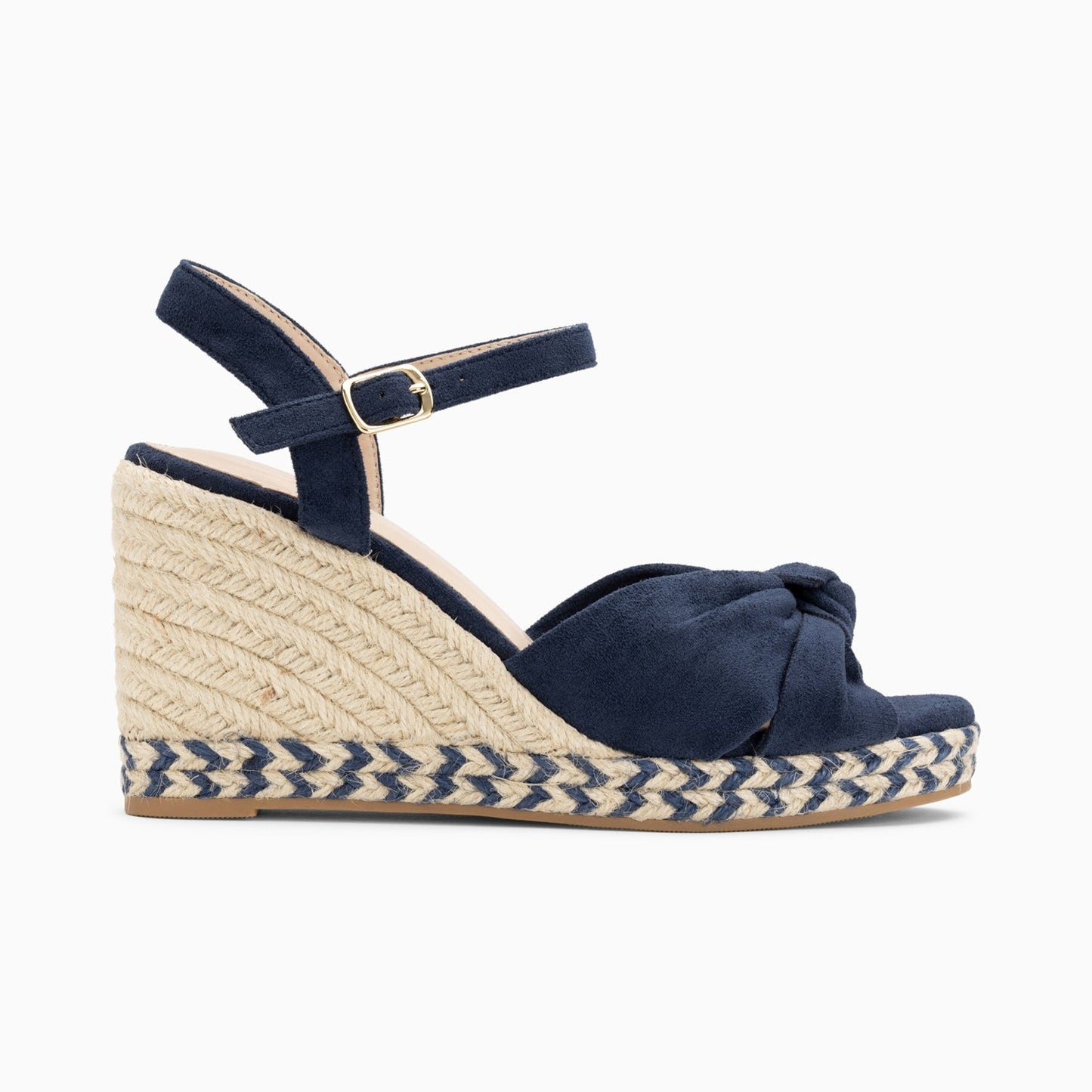 Sandales femme peep-toe et compensées avec noeud bleu marine Vanessa Wu