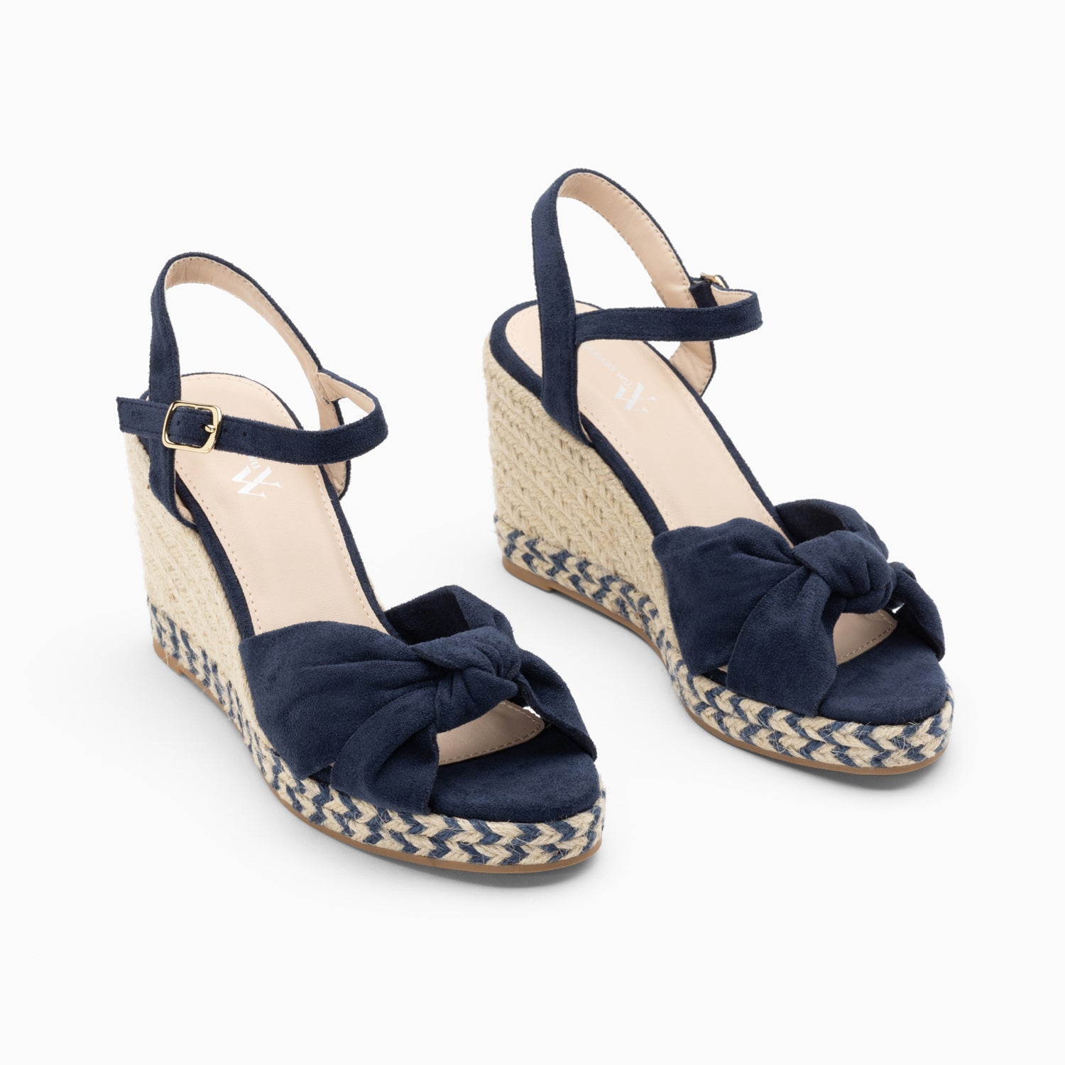 Sandales femme peep-toe et compensées avec noeud bleu marine Vanessa Wu