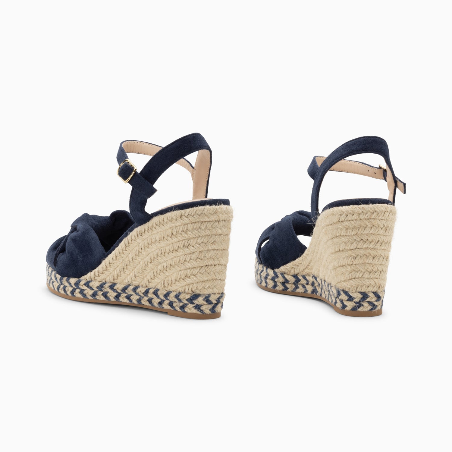 Sandales femme peep-toe et compensées avec noeud bleu marine Vanessa Wu