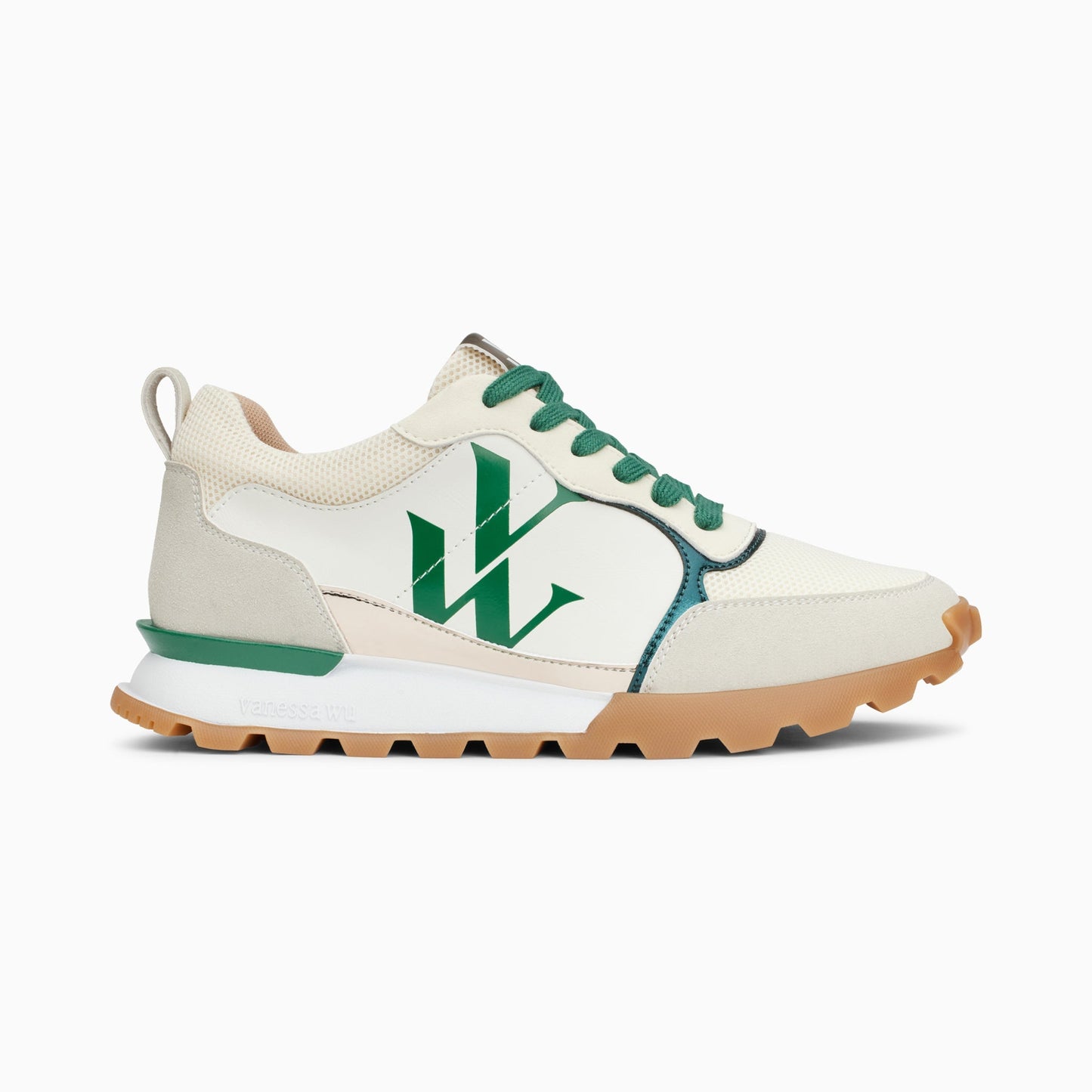 Sneakers style running à lacet femme en vert et blanc avec monogramme imprimé Vanessa Wu