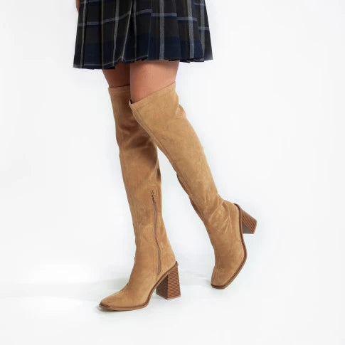 Rita camel boots with trapeze heel