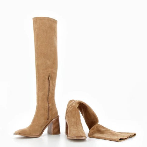 Rita camel boots with trapeze heel