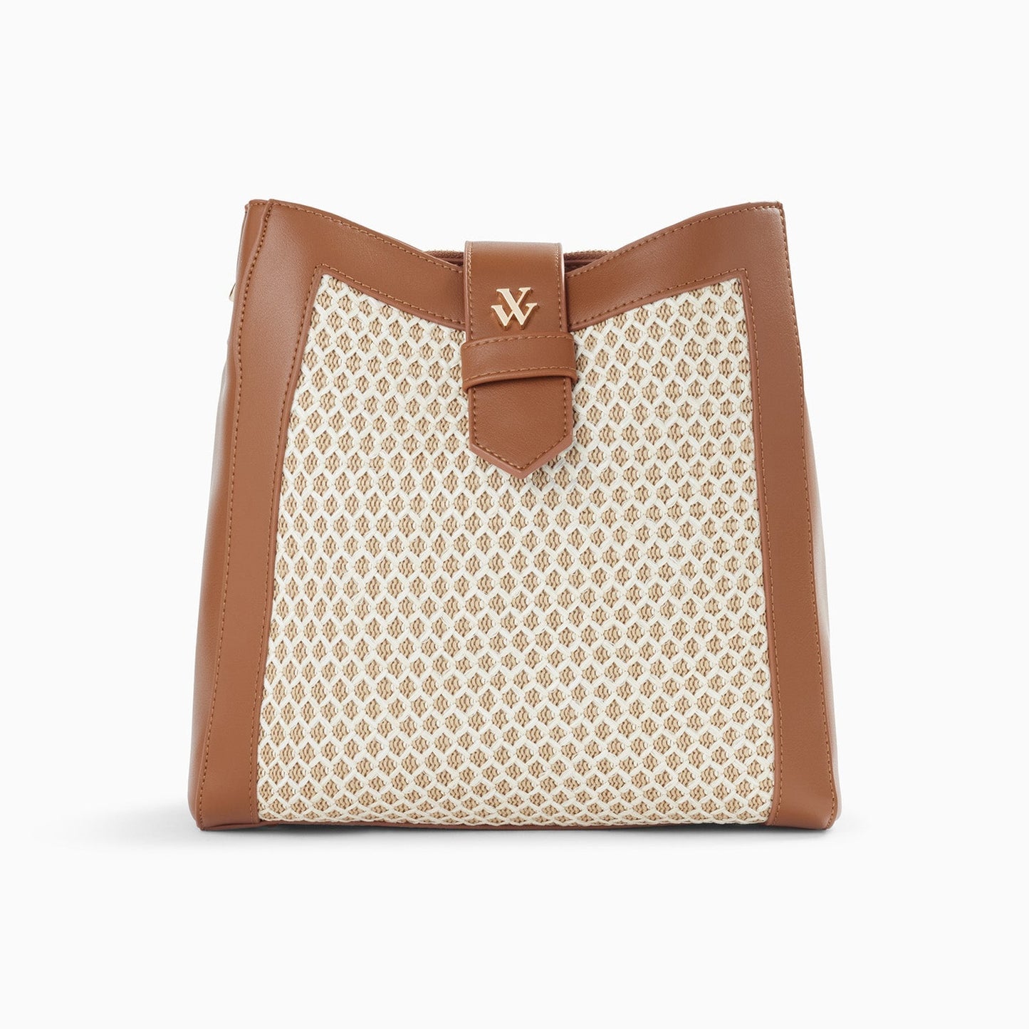 Sac bourse camel femme en similicuir et raphia beige Vanessa Wu avec bandoulières taille moyenne